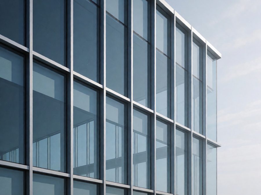Contemporary commercial curtain wall façade elevation