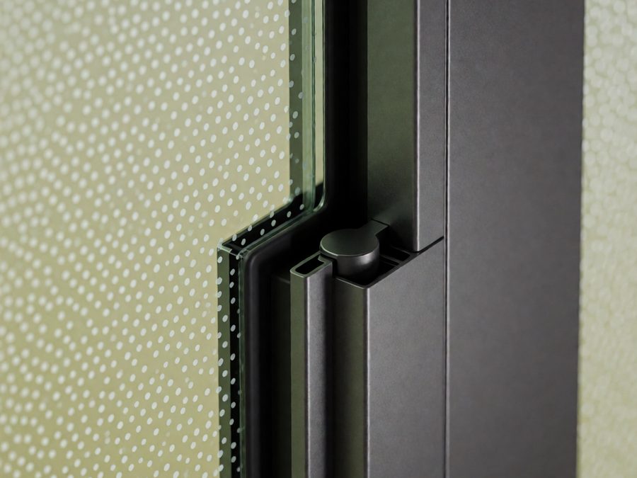 Curtain wall glazing detail showing mullion and gasket connection